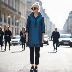 NWOT Mac & Jac blue, black embellished tunic dress, 12